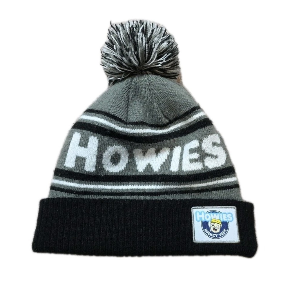 Howies Hockey Tape Pom Pom Knit Winter Beanie Hat‎ OS Gray Black White